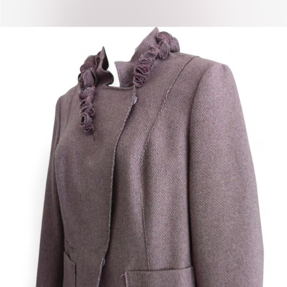 Banana Republic Italian Wool Blazer Size 14 | Lilac Purple Rosette Collar Jacket - Picture 3 of 12